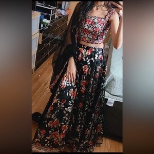 Black floral lehenga